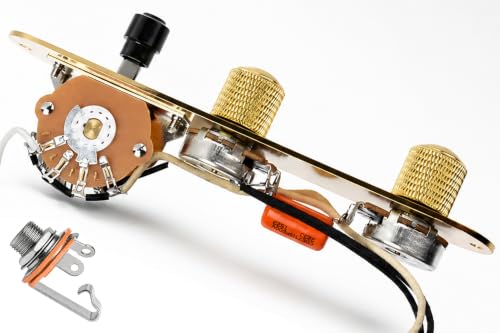 Prewired Wiring Harness for Telecaster Style Guitars, 32.5mm Width Control Plate with Parallel Switching, Full Size Pots, 3‑Way Blade .022uF Orange Capacitor, Knurled Metal Tone Knobs