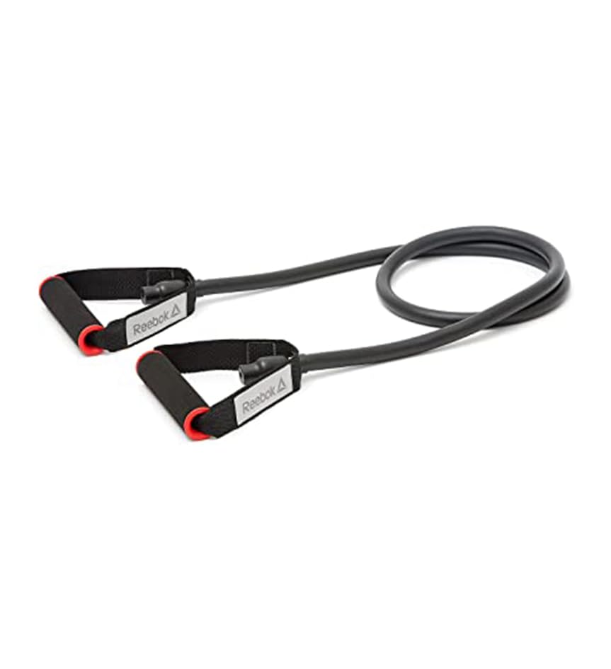 Reebok Resistance Tube (Heavy Resistance, Black), Full Body Workout, Warm-Up & Strength Training Resistance Bands with Handles, Non-Slip Stretch Bands for Exercise, Fitness Bands for Men & Women