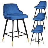 360° Swivel Counter Height Bar Stools Set of 4, Velvet Barstool with Comfy Back, Footrest, Mid Centu