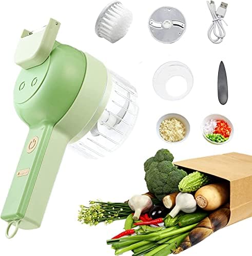 4 in 1 Portable Electric Vegetable Cutter Set, Handheld Electric Vegetable Cutter, Portable Food Chopper for Onion, Ginger, Chilli, Onion, Garlic, Meat
