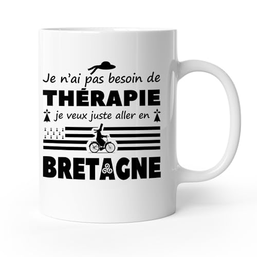 MAXI SHIRT Mug Breton humoristique Thérapie Bretagne | en Céramique | Blanc Brillant | imprimé des 2 côtés
