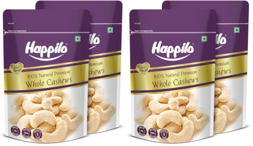 Image of Happilo Premium Natural Whole Cashews 200g (Pack of 4) | Dry Fruits, Kaju, Healthy Snacks | Unsalted Cashew Nuts | Crunchy, Nutritious & Delicious Nuts | Rich in Protein, Magnesium & Phosphorus