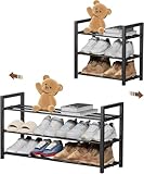 HDDTTZ 3-Tier Expandable Shoe Rack, Adjustable Shoe Shelf Storage Organizer Heavy Duty Metal Free Standing Shoe Rack for Entryway Closet Doorway (Black)