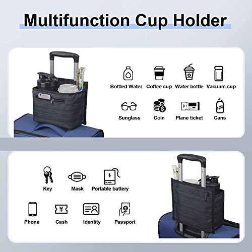 ZHCHG Luggage Travel Cup Holder Attachment for Suitcase Drink Carrier Caddy, Coffee Mug and Tumblers, Traveler Carry on Hands Free Accessory- Gifts for Flight Attendants Travelers Accessories