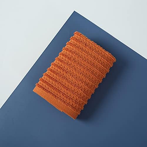 sense gnosis Waffle Hand Towel with Terry Striped Pattern Soft 100% Cotton Ultra Absorbent for Bathroom 13 x 29 Inch (Coral Orange - Image 3