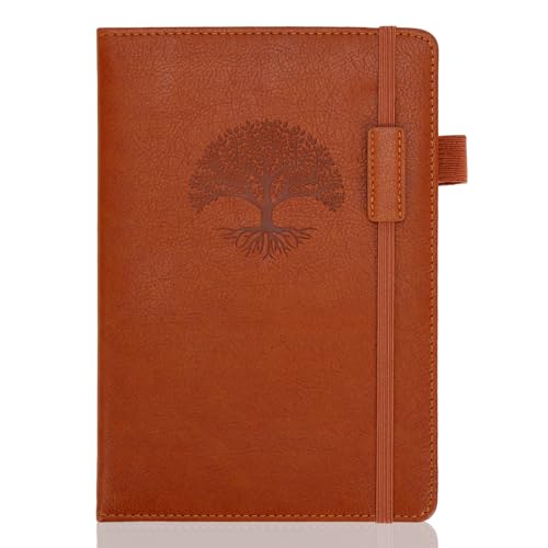 EOOUT A5 Hardcover Leather Lined Journal Notebook for Women Men 5.7×8.3 Tree of Life Journals for Writing College Ruled Notebook for Travel Business Work Office School Note Taking 240 Pages Thick Pape