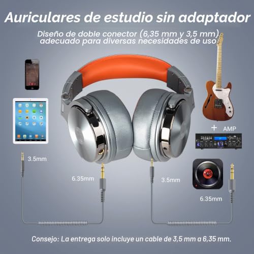Miniatura 6 de Oneodio Auriculares De Alta Resolución Para Monitoreo Y Mezcla De Estudio, Auriculares Con Cable De Grabación De Dj Sin Adaptador Profesional Con Auriculares De Piel Proteína