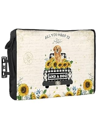 Outdoor TV Cover 80 to 85 Inches,Sunflower Vintage Buffalo Plaid Truck Dog Retro Letters Waterproof and Weatherproof TV Cover with Remote Control Pocket,Flat Screen TV Cover Protector for Outside TV
