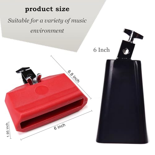 image for MOONBACK 6 Inch Cowbell And Jam Block Set, Plastic Musical Percussion 