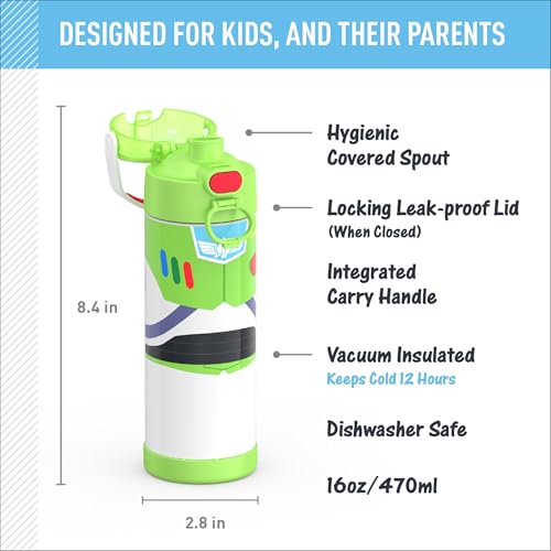 Image of THERMOS FUNTAINER 16 Ounce Stainless Steel Vacuum Insulated Bottle with Wide Spout Lid, Toy Story Buzz