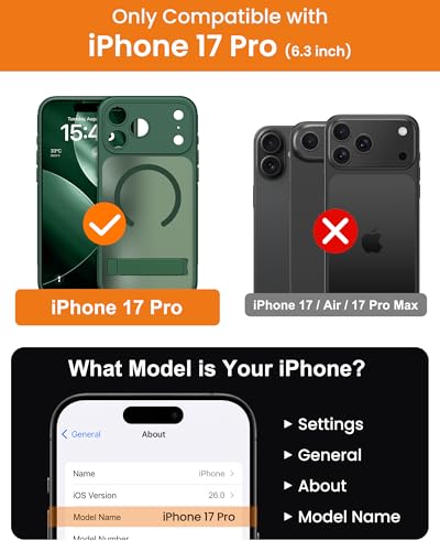 Image of Vihibii for iPhone 17 Pro Cover with Stand & Camera Control, [Compatible with Magsafe], Full-Cover Lens Protection, Rugged Hard Back & Silicone Edge, Non-Slip Translucent Slim Case, 6.3 inch 2025, Green
