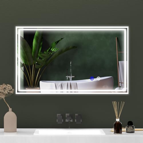 kleankin Miroir de Salle de Bain Lumineux Rectangulaire Mural LED 3 Couleurs Luminosité Réglable Interrupteur Tactile, Horizontal ou Vertical, 100 x 60 cm