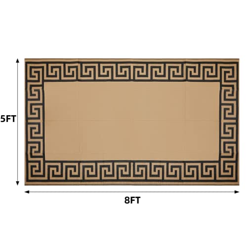Nfeco Reversible Rugs Plastic Rug Outdoor Rug Lightweight Outside Mats With Carrying Bag Modern Outdoor Rug For Patio Portable Mats For Rv Backyard Deck Picnic Beach(5X8，Yellow&Black) #TOP1