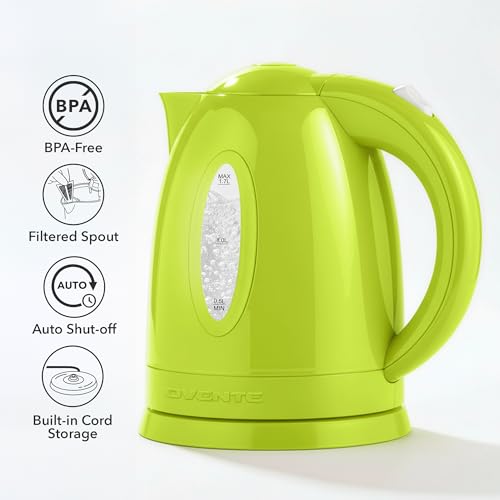 OVENTE Electric Kettle, 1.7L Fast Boiling Water Heater for Coffee or Tea, BPA Free with Water Level Gauge, Auto Shut-Off, Boil-Dry Protection, Indicator Light and Removable Filter, Green KP72G by OVENTE - Image 3