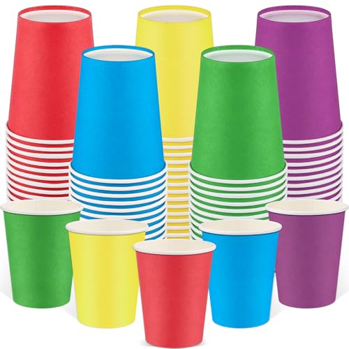NatNarr 100 Stück Bunte Pappbecher, 260ml Papierbecher Mehrfarbig Partybecher, Pappbecher Ostern Einweg Becher für Geburtstag Feiertag Hochzeit (5 Farben)