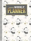  Undated Weekly Planner: 8.5x11 Large Agenda / Non-Dated Organizer / 52-Week Life Journal With To Do List - Habit and Goal Trackers - Personal Calendar ... Ballerina - Gold Glitter Star Ballet Pattern