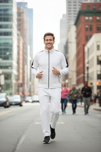 Image of CHKOKKO Men's High Neck Winter Tracksuit Set with Full-Zipper Upper & Elasticated Waist Jogger Pants | Warm Soft Solid Activewear for Gym, Running & Casual Use