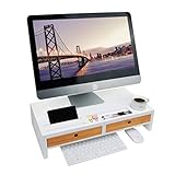 Material des Monitorständers - klassische Kombination aus MDF-Platte und natürlichem Bambus / Monitorständer Größe: 56x27x12 cm