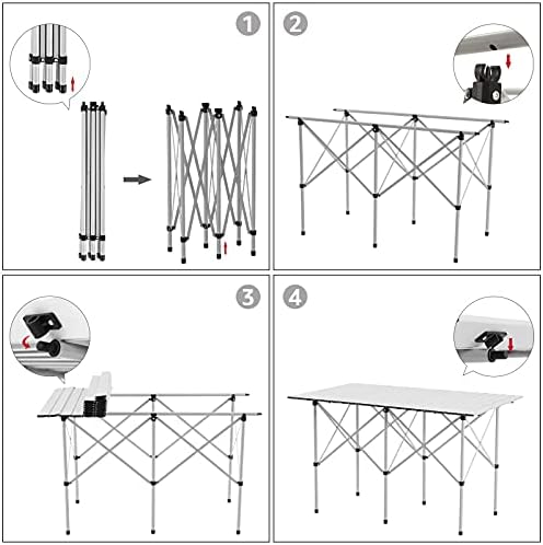 EVER ADVANCED Camping Table that Fold Up 3.8ft Folding Table Aluminium Garden Table Roll Up Top 6 People with Carry Bag for Picnic Dining Outdoor Beach BBQ Large Fold Away Table Portable 116x 74x 74cm