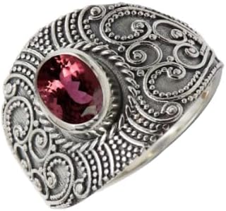 SILVERNROCK Pink Tourmaline Lab Grown Gemstone Silver plated Meditation Ring Han