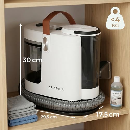 KLAMER Polsterreiniger Gerät 500W, Waschsauger Nasssauger, 2-Tank-System 1,6 L, 15 kPa, Sprüh & Saugtechnik, Selbstreinigung, Teppichreiniger, Nass Trockensauger