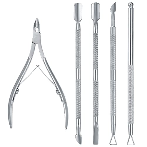 5 Pièces Pinces à Cuticules, Coupe-cuticules, Pousse-cuticules, Pinces à Cuticules, Outils de Manucure Pédicure Pince Cuticule Ongle Repousse en Acier Inoxydable pour Ongles Cover