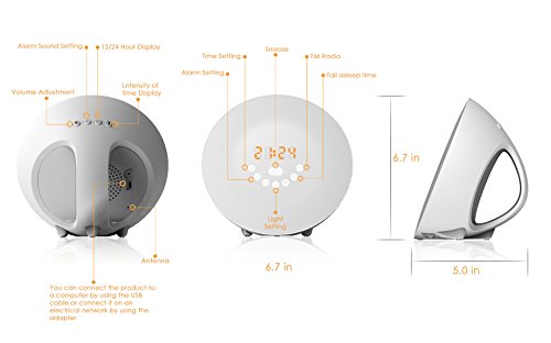 Sunrise Alarm Clock, Wake Up Light with 6 Nature Sounds, FM Radio, Color Light, Bedside Sunrise Simulator (White) - Thumbnail 5