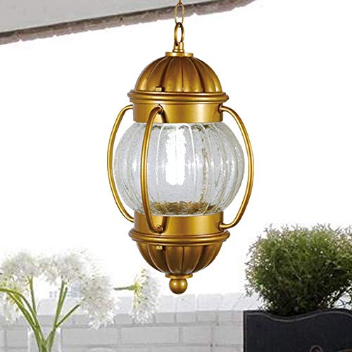 Usifaz Simple Ip54 Vintage Metal Oil Gold Ceiling Lamp American Outdoor Glass Lantern Porch Pendant Lights With Chain Adjustable Chandelier For Gazebo Vineyard Waterproof Rated E27 Edison Lighting Dev #TOP3