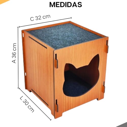 Nicho Casinha Para Gato Mdf Com Carpete Arranhador - Playgroud (Cerejeira)