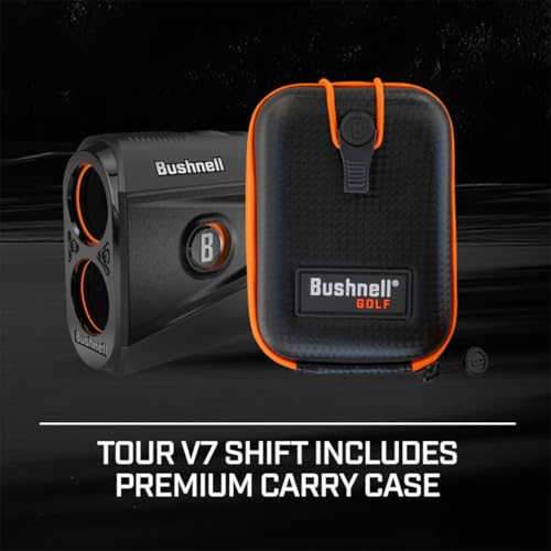 Image of Bushnell Golf Tour V7 Shift Laser Rangefinder Bundle - Slope Technology, Dual Color Display, Yardage Range Recall, 1300-Yard Range & 6X Magnification with PlayBetter Microfiber Towel & CR2 Battery