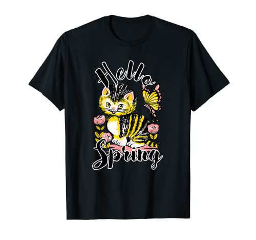Diseño de mariposa con diseño de Hello Spring Kitten Camiseta