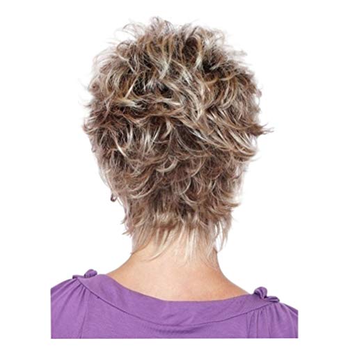LEORX Peruca feminina curta encaracolada de fibra natural com aparência natural, marrom misturado co