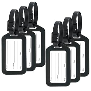 Storite 6 Pack Luggage Tags with Strap, Smart Tags for Travel suitcases, School Bags for Easily Identification of Bags – Black
