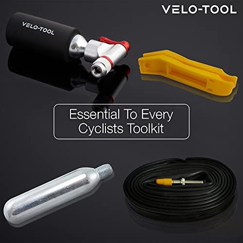 Velo-Tool CO2 Inflator Bike Pump  Premium, Quick & Lightweight + 5 x 16g CO2 Canisters / Cartridges With Insulation Foam Grip - Presta & Schrader Valve Compatible  Mountain, Road and BMX Bikes