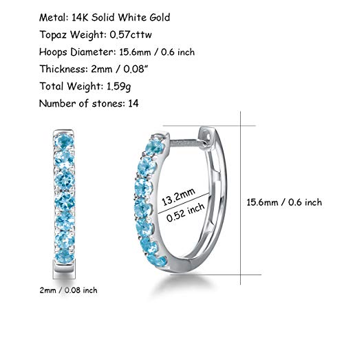 Carleen 14K Solid White Gold Genuine Swiss Blue Topaz Earrings Gemstone Small Oval Huggie Hinged Hoop Earrings Fine Jewelry Gifts For Women Girls Her Mothers Day Gifts, 15Mm #TOP2