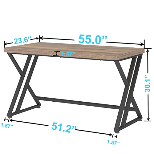 Lvb Wood Computer Desk, Rustic Home Office Executive Desk For Bedroom, Industrial Wooden Computer Writing Study Work Gaming Table, Modern Metal Pc Student Simple Desk With Storage, 55 Inch, Rustic Oak #TOP1