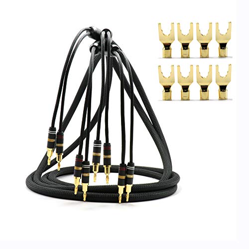 Nobrand Monosaudio 12Awg Audiophile Speaker Cable Hifi Speaker Cable With 4 Banana Plugs And Convertible 8 Y Spade Gold Plated Connectors A Pair Ofc Copper High End Nylon Braid Speaker Wire(3M/9.8Ft) #TOP27