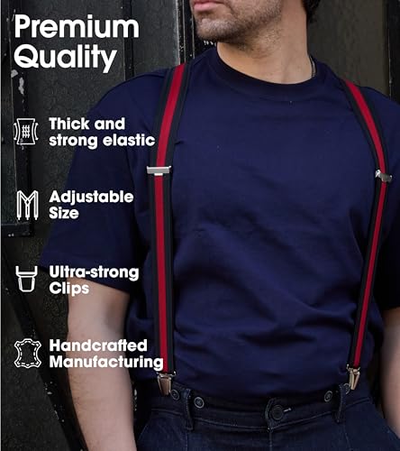 Image of PIERROT Men's Suspenders - One Size Adjustable and Elastic Suspenders for Men Trousers Heavy Duty with 4 Very Strong Clips