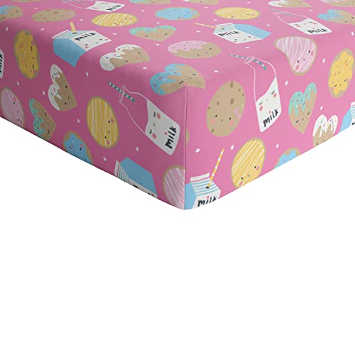 Image of Little Sleepies Fitted Crib Sheet - Buttery Soft Viscose Derived from Bamboo Crib Sheets, Toddler Bed Sheet, Standard Crib Mattress Sheet, Super Stretchy, Fully Elasticized, Pink Cookies & Milk