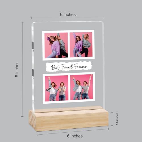 Image of Giftplease Customized Friends Plaque with Wooden Stand | Personalized Photo Frame with Quote | Best Friend Birthday Gift, Farewell Gift, Friendship Day Gift for BFF Keepsake Room Decor FR 11
