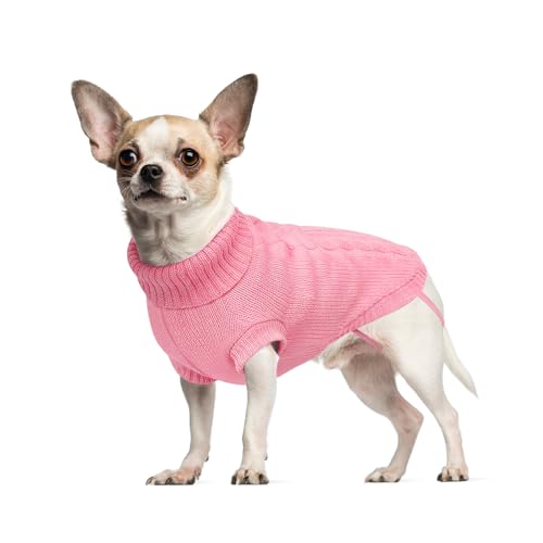 Image of Cozy Stretch Dog Turtleneck Sweater -Soft Warm Dog Knit Sweaters for Boy Girl Pets, Christmas Sweater Pullover for Small Medium Large Pup Winter Outfit,Pink S