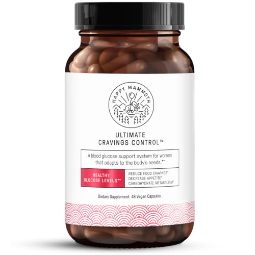 Happy Mammoth Ultimate Cravings Control – Sugar & Carb Cravings Support, Chromium, Natural Appetite Management & Metabolism Supplement for Adults, Non-GMO, No Gluten, Dairy, Soy or Sugar, 48 Capsules