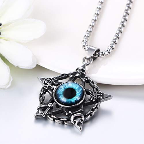 JewelryWe Gotycki punkowy pentagram naszyjnik dla mężczyzn kobiet retro pogański wiccan wisiorek łańcuszek naszyjnik, 56 cm x 0.4 cm, Stal nierdzewna