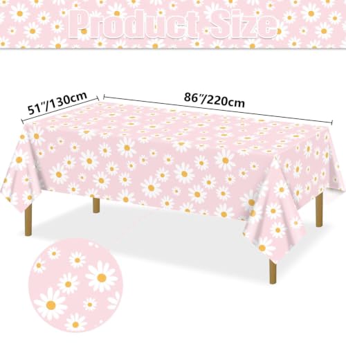 AJINXIN 4 PCS Pink Daisy Tablecloths, Plastic Boho Flowers Groovy Daisy Tablecloths for Retro Hippies Birthday Party Boho Party Decorations Baby Shower Wedding, 51 x 86 inch by AJINXIN - Used condition - Image 2