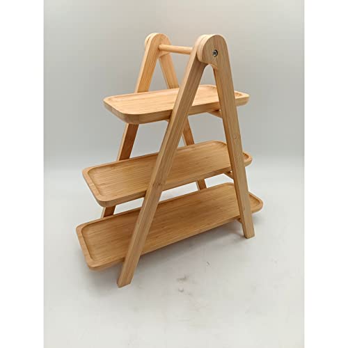 3-Tiers Bamboo Ladder Serving Trays and Stand Brown Solid Country Rectangle 1 Piece Dishwasher Safe
