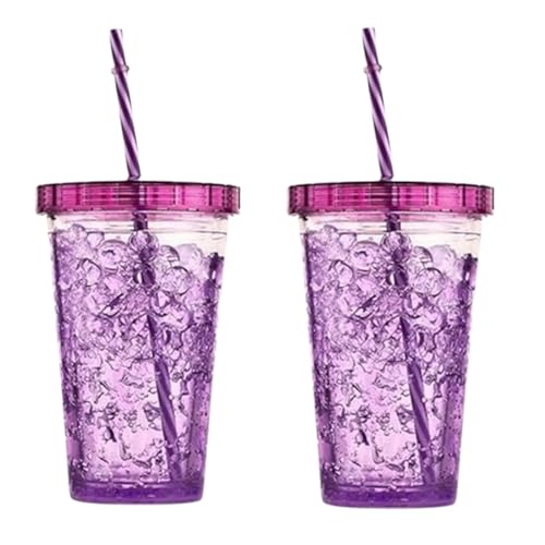 Image of Double Wall Insulated Tumbler with Lid and Straw, 500ml, Icecream Cold Drink Cup, Plastic Mug Bottle Jelly Sipper Gel Feezer Gift for Kids Multicolor (Large, 1, Count)