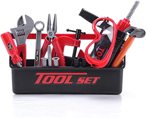 STEAM Life Kids Toddler Tool Set - Toy Tool Set with Electric Toy Drill, Toddler Tool Box, and Toy Hammer, Goggles and Power Drill - Pretend Play Toy Tools for Kids Ages 3 4 5 6 7 8 Year Old Boy
