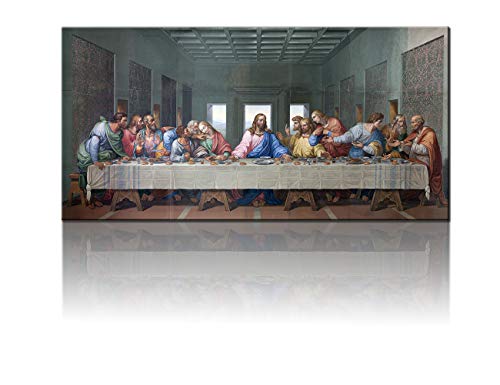 Christian Artwork Jesus Pictures for Wall the Last Supper Decor Leonardo da Vinci Paintings Modern Artwork Home Decor for Living Room Panel/Piece Canvas Giclee Wooden Framed Ready to Hang(24”X48”)