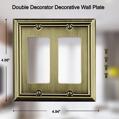 OKAWYC Double Decorator Light Switch Cover Adler Metal Wall Plate, 2-Pack Antique Brass 2 Gang Double Rocker, for Receptacle Dimmer Switch GFCI Outlet, Switch Cover Decorative Wallplate, Durable by OKAWYC - Image 2