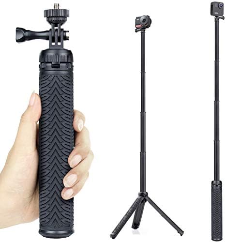 GEPULY Aluminum Selfie Stick with Tripod for GoPro Hero 11 10 9 8 7 6 5 4 3 2, Session, Fusion Max, AKASO, SJCAM, Osmo Action Camera (3-in-1 Function: Hand Grip, Extendable Selfie Stick, Tripod Stand)